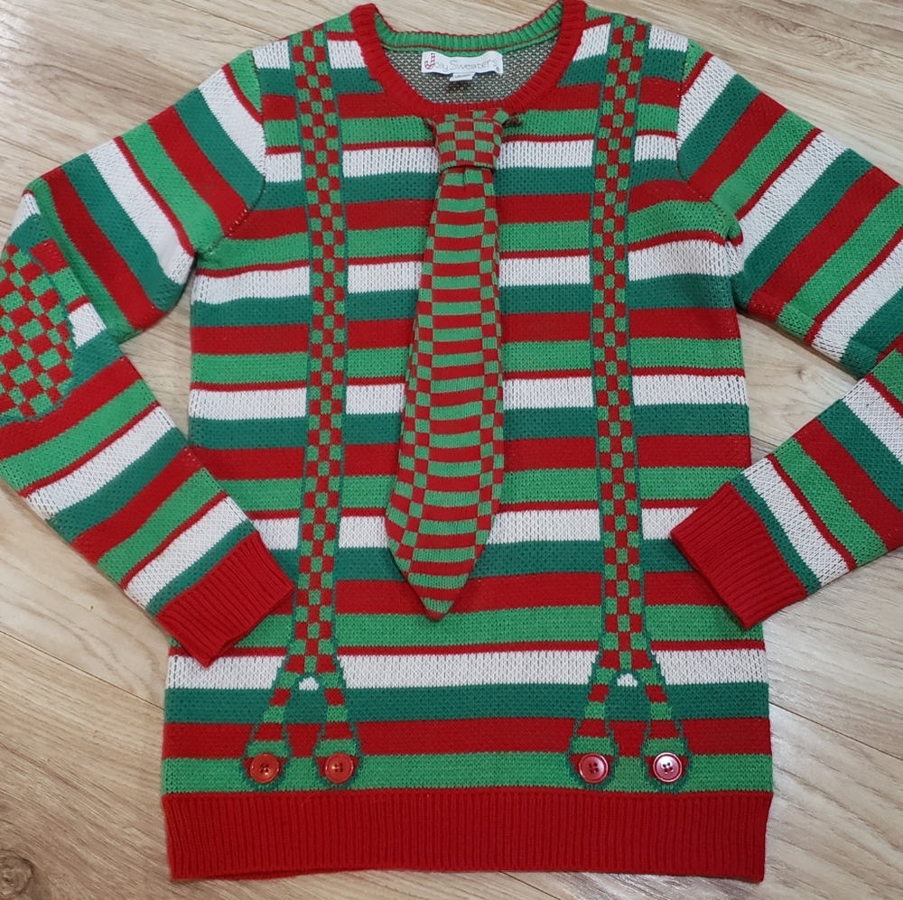 Ugly Christmas Sweater Womens Oversized Small,long,red Green Tie Christmas Party
